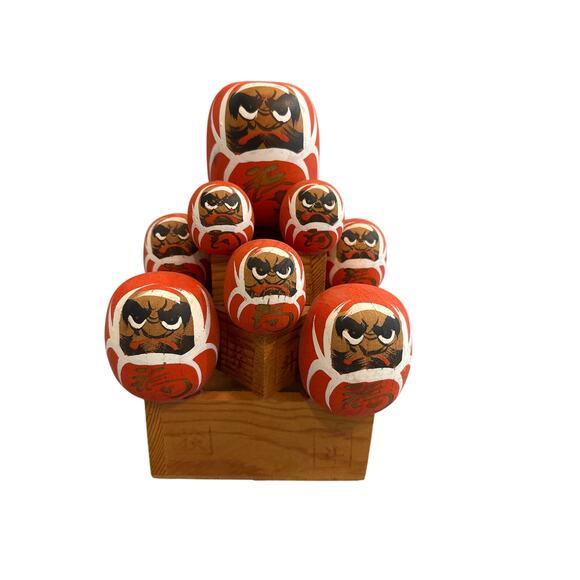 Daruma Kokeshi Diorama 7 Times Down 8 Times Up Stack Vintage Japanese Figures - Picture 1 of 7